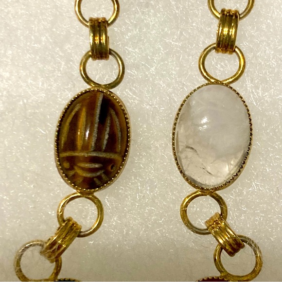 B.A. Ballou Vintage 1950's Vermeil 6 Oval Hardstone Scarab Link Bracelet 7" - Picture 6 of 14